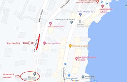 Annotated map showing parking options